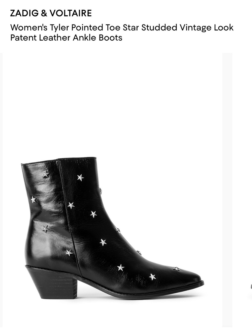 Zadig & Voltaire Black Patent Leather Star-Studded Ankle Boots